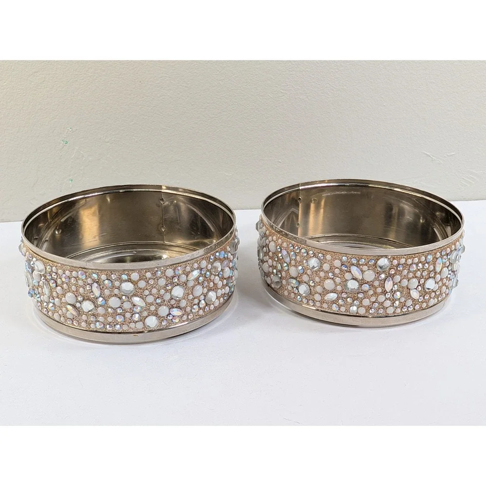 Bath and Body Works Pearls & Gems Candle Holder  3-Wick Sleeve & Glass Holder X2